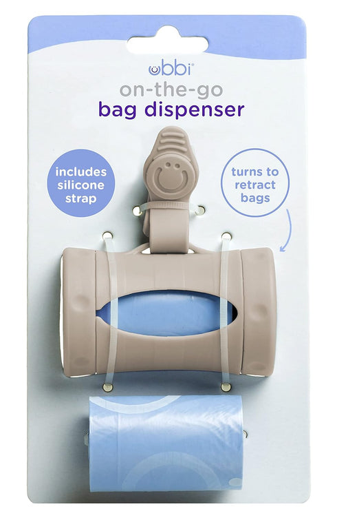 Ubbi Retractable On-the-Go Bag Dispenser for Baby Travel, Diaper Bag Accessory Must Have for Newborns, Helpful Baby Accessory, Taupe by Ubbi