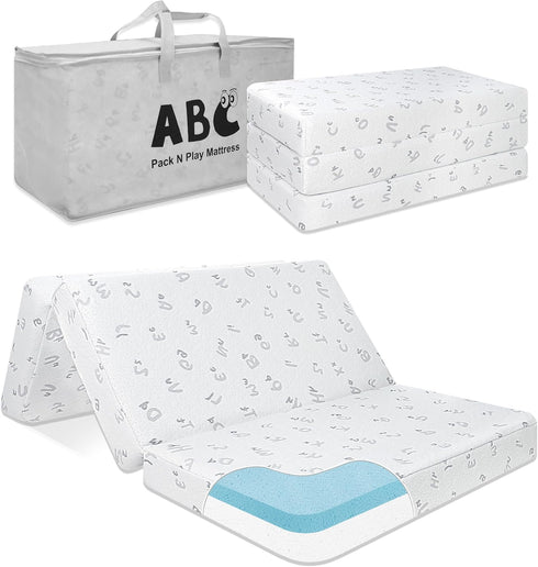 Trifold Pack and Play Mattress, 38"x26" Memory Foam Dual-Sided Pack N Play