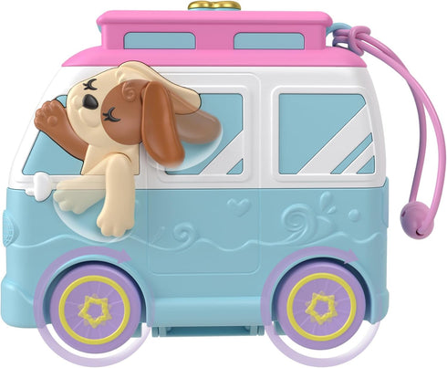 Polly Pocket Dolls & Playset, Seaside Puppy Ride Compact with 11 Accessories, Travel Toy with Fidget Exterior