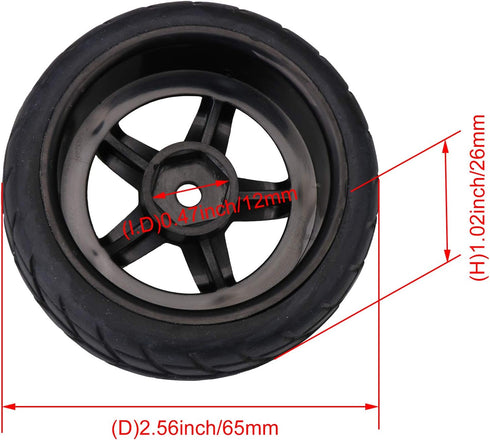 BQLZR Black RC 1:10 Tires and Wheels Set - 2.56" (Dia1.77") Hub Wheel Rims 5 Spoke + Rubber Tires, Pack of 4