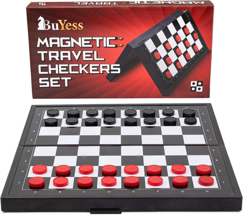 BUYESS 9.8 9.8 inches Set Magnetic Checkers Board Game and Magnetic Checker Pieces, x Mini Portable Travel