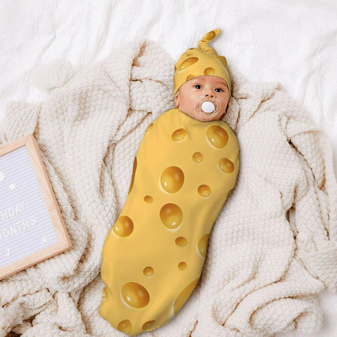 DTYYFBSN Personality Cheese Newborn Swaddling Blanket Beanie Hat Funny Blanket Sleeping Bag New Born Sleep Sacks