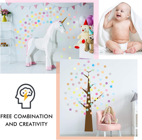 Zonon 240 Pieces Polka Dots Wall Decals, 2 Inch Multi-Color Rainbow Vinyl Dots for Playroom, Bedroom, Nursery, Living