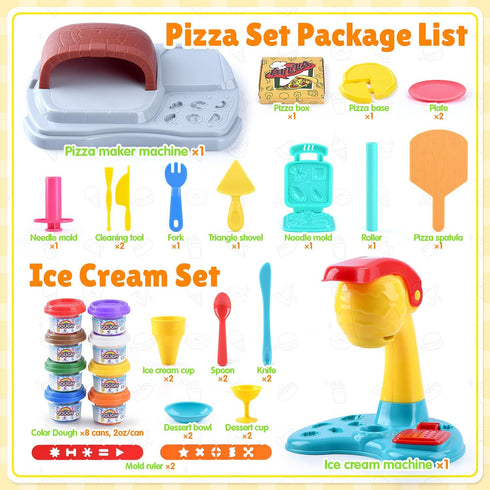 2 1 Sets 2-4-8, 3 8 Dough,2 oz in Color Dough for Kids Ages Kitchen Creations Ice Cream Pizza Maker Machine, Art Crafts