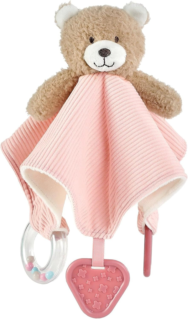 CREVENT 3-in-1 Baby Lovey Blanket with Teether & Rattle | Plush Chewable