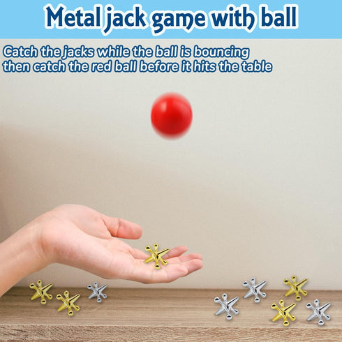 ZeeDix 90 Pcs Pick Up Sticks with 3 Sets Retro Metal Jacks Kit, Classic Fun Game Gift of Jacks for Kids