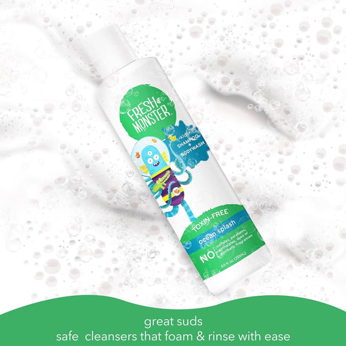Fresh Monster 2-in-1 Kids Shampoo & Body Wash, Toxin-Free, Natural for Kids, Ocean Splash (8.5oz)