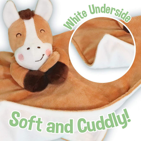 Horse Lovey Baby Security Blanket - Pony Plush Animal Blankie 13x13 Inches (Brown)