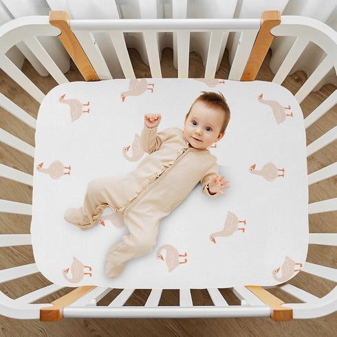 CaTaKu 28"x 52" Mini Crib Sheets Fitted for Girls Boys Cute Gooses Duck Baby Crib Sheets, Neutral Mattress Sheets
