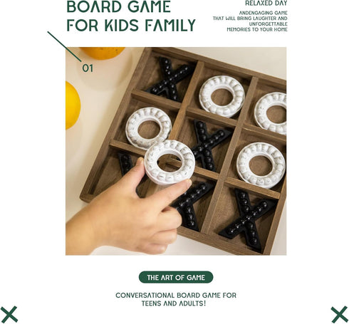 10.6 Inch GENMOUS Wooden Tic Tac Toe Game Board for Seniors Family Indoor, White Rustic Giant Tic Tac Toe Coffee Table