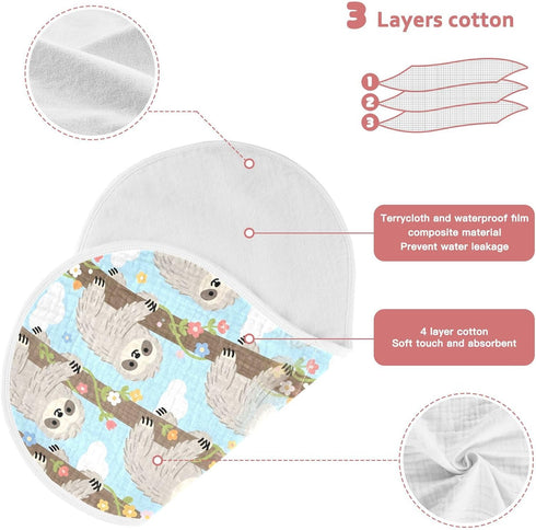GOODOLD Set 1 Pack Cartoon Sloth Muslin Baby Burp Cloths - Super Absorbent and Soft Burping Rags - Cotton Burp Clothes