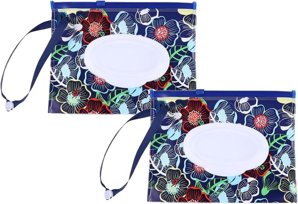 Tangseajiao 2 Pcs Protable Reusable Wipes Pouch, Travel Wipes Case, Baby Wipes Case,