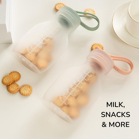 2-Pack 8 oz Platinum Silicone Milk Storage Bags for Breast Milk | Leak-Proof Self-Standing |Reusable Food Pouches|