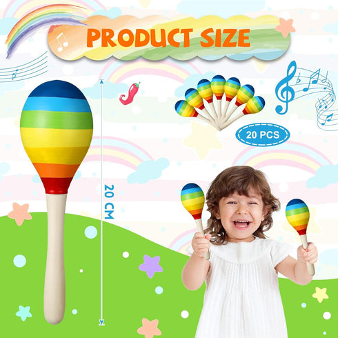 Boao 20 Pcs 7.87 Inch Cinco De Mayo Maracas, Wooden Fiesta Design Noisemaker for Party Favors