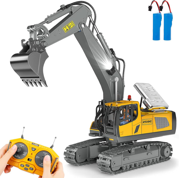 BEWEAI Remote Control Excavator Toy RC Play Excavator Construction Vehicles, 11CH 2.4Ghz RC