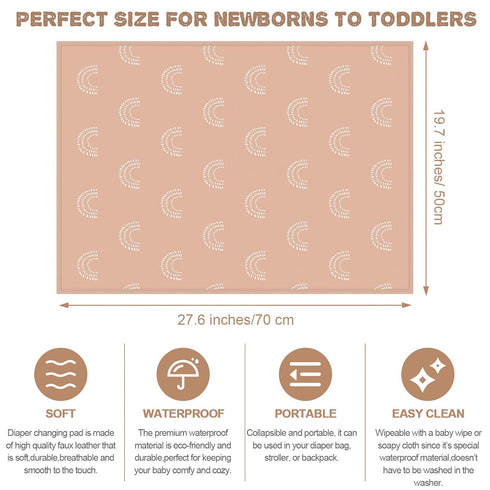 Geelin 3 Pcs PU Baby Diaper Changing Pad 20 x 28 Inches Foldable Portable Changing Mat Travel Waterproof Changing Pad Liner for Baby, Small Toddler, Newborns Seating Lie Bed Gifts Supplies