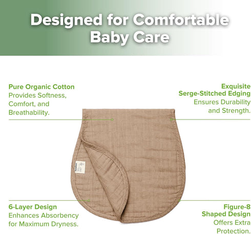 100% 22.8''x11.4'', 2pcs haakaa Muslin Burp Cloths for Baby, Organic Cotton, Large