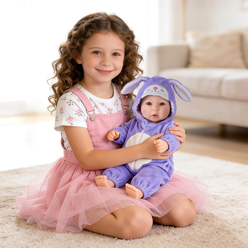17 Inch 3+ Aori Real Baby Dolls - Realistic Baby Doll with Soft Body & Purple Bunny Outfits for Girls Pretend Play