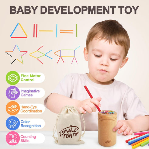 1 2 3 1-3, 12 SMALL FISH Montessori Toys for Year OldSolid Wood Fine Motor Object Permanence Box for One Two Year Old