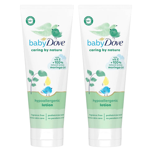 Baby Dove Hypoallergenic Lotion Caring By Nature, 2 Count, Contains Vitamin E & 100% Natural Moringa Oil, 13.5 fl oz