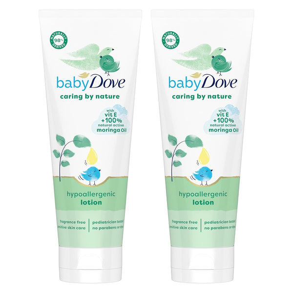 Baby Dove Hypoallergenic Lotion Caring By Nature, 2 Count, Contains Vitamin E & 100% Natural Moringa Oil, 13.5 fl oz