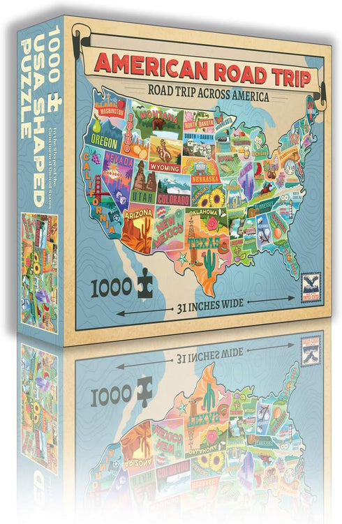 TDC Games US Map Puzzle Great American Roadtrip, 1000 Piece Jigsaw Puzzle for Kids & Adults