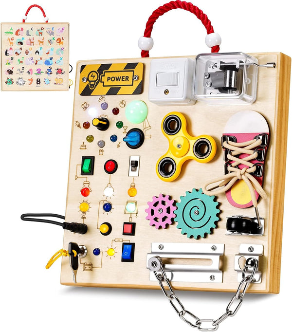 GNAYUIJ Montessori Wooden Busy Board Toys for 1 2 3 Boys Girls,Toddler Sensory