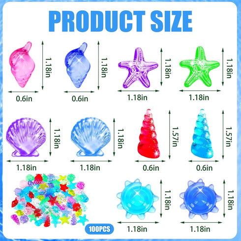 100 MARFOREVER Pcs Toy Gems Pirate Treasure Jewels, Acrylic Dive Gems Bling Diamonds Fake Seashells Plastic Gemstone