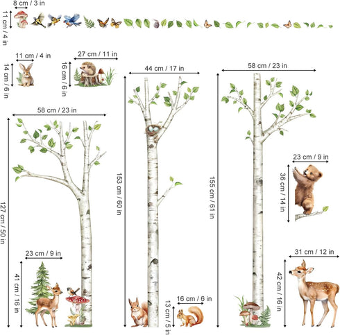 decalmile Large White Birch Tree Wall Decals Woodland Animals Bear Deer Rabbit Wall Stickers Living Room Baby Nursery