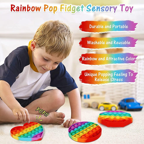 Multipurpose Go 4 Pack 4 Multipurpose Rainbow Pop it Fidget Toy, Bubble Sensory Toy for Kids and Adults, Stress
