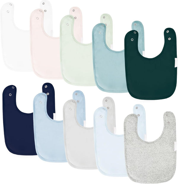 10-Pack Solid Color Baby Bibs Soft Absorbent Drool Bibs with Adjustable Snaps