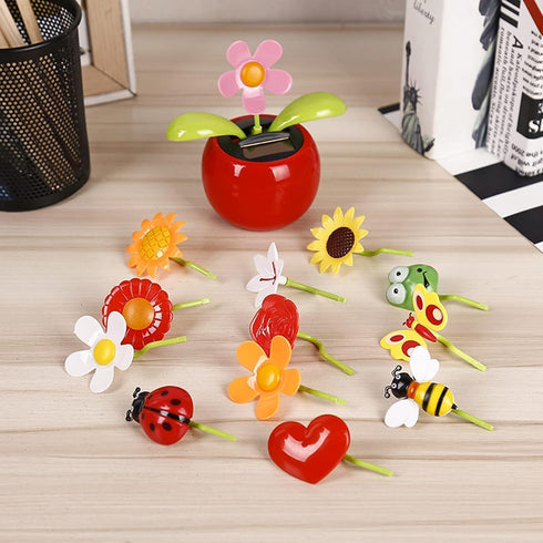 Red Solar Dancing Flower Car Dashboard Decorations, Funny Solar Powered Flower Pot Ornaments for Early Development.