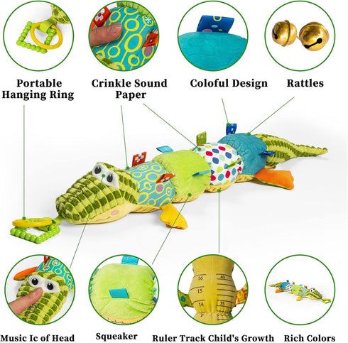 Jollybaby Tummy Time Baby Toys with Rattles, Crinkle, Musical Toys for Newborns 0-12 Months Boys & Girls - Alligator