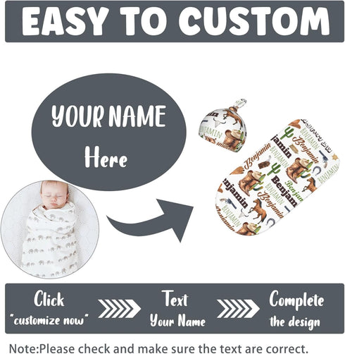 Kegono Set Personalized Cowboy Swaddle Blanket Boy Girl Newborn Essentials,Custom Baby Cowboy Swaddle Blanket and Hat