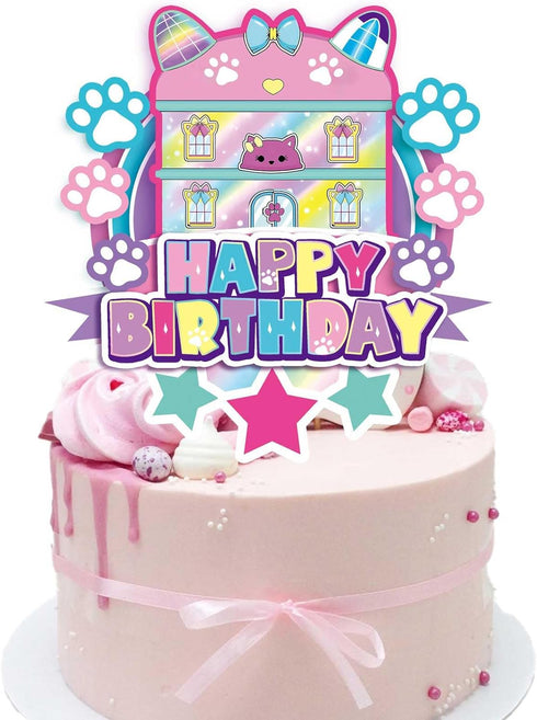 Terasilian Cartoon Cat Dollhouse Cake Toppers for Girls Party Supplies Dollhouse Theme Birthday