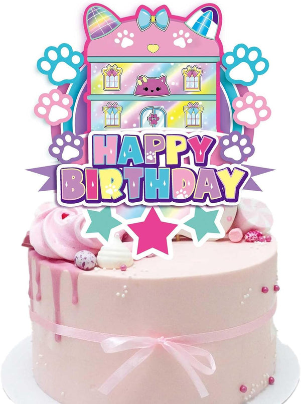 Terasilian Cartoon Cat Dollhouse Cake Toppers for Girls Party Supplies Dollhouse Theme Birthday