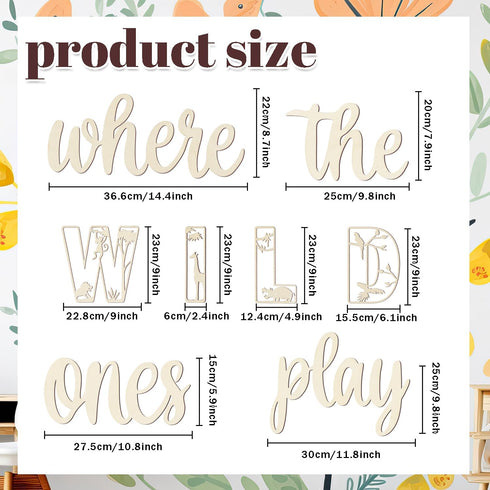 Where The Wild Ones Play Sign Wooden Playroom Wall Decor, Large Wood Wall Art Decoration for Boys Girls Toy Room
