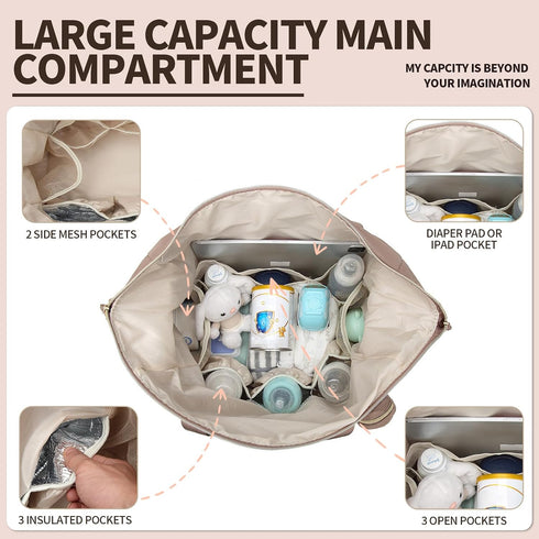 Fwkekye Diaper Bag Tote, Crossbody Large Travel Baby Bag for boys & Girls with Changing Pad & Pacifier Case, Brown