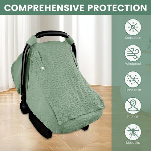 LAINIUTE 3 Cotton Baby Car Seat Cover with Two Way Zipper, Windproof Modes Infant Carrier Canopy with Extra Large Mesh