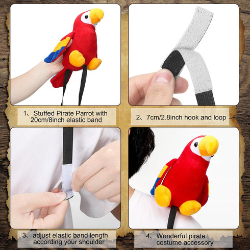 Funtery Halloween Plush Pirate Parrot Toy, Stuffed Accessory for Halloween Pirate Party Costume