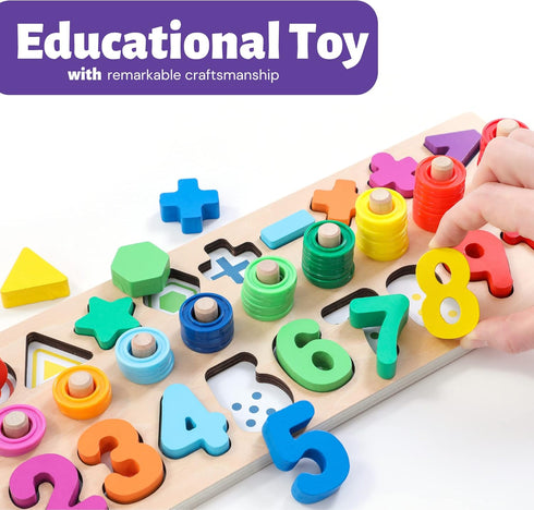 BEKILOLE Wooden Montessori Toys for Kids, Toddler Number Puzzles and Shape Stacker, Educational Math Blocks for 1 Year