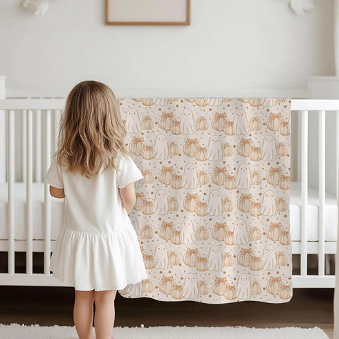 Selgkds 60x80inch Pastel Pumpkin Halloween Fall Baby Blankets for Boy Girl Autumn Pumpkins Bows Stars Infants Toddler