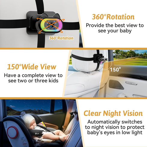 Wkzay 3-Min 1080P 150 USB Easy Install HD Baby Car Camera: Clear Auto Night Vision - Wide Angle Backseat Camera