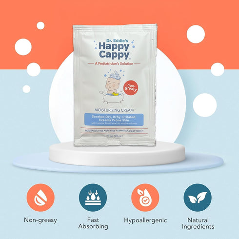 Packets, 1 Oz (Pack 8) Happy Cappy Moisturizing Cream - Baby Cream for Eczema-Prone Skin, Dry Skin Lotion for Infants