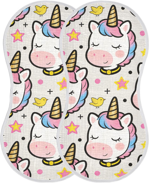 decor gift 4 Pack 22x11in Cotton Burp Cloth Soft and Absorbent? Cute Cartoon White Rainbow Unicorns Feed Cloth