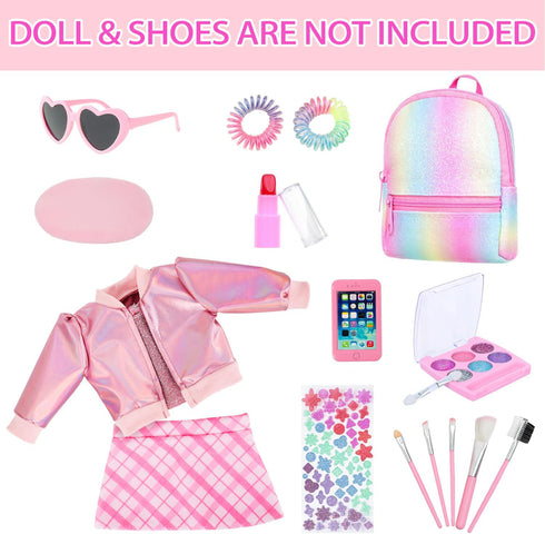 17 18 Inch Set Backpack 18" Ecore Fun Pcs American Doll Accessories Cosmetic with & Outfits | Pretend Play Makeup Kit