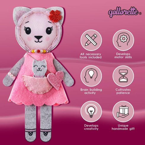 qollorette Felt Sewing Kit for Children, Make Your Own Kitty Toy, Kids' Craft Kit - Make A Friend Sew Kit - Beginner