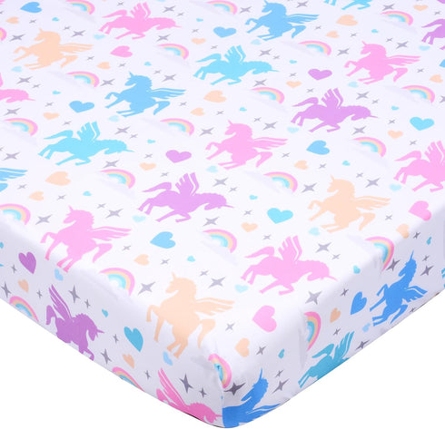 Unicorn Fitted Crib Sheet - 100% Soft Microfiber, 52" x 28" Crib