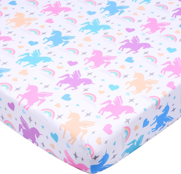 Unicorn Fitted Crib Sheet - 100% Soft Microfiber, 52" x 28" Crib