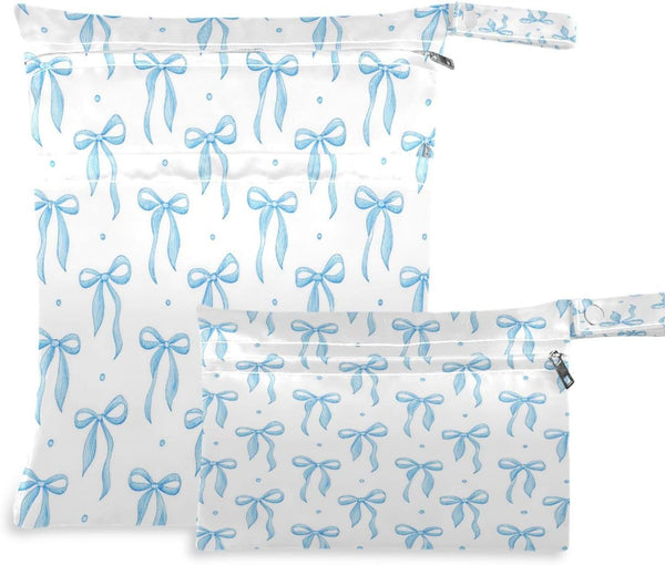 JUZIHAI Blue Ribbon Bow Wet Dry Bags 2 Pack, Waterproof Baby Cloth Diaper